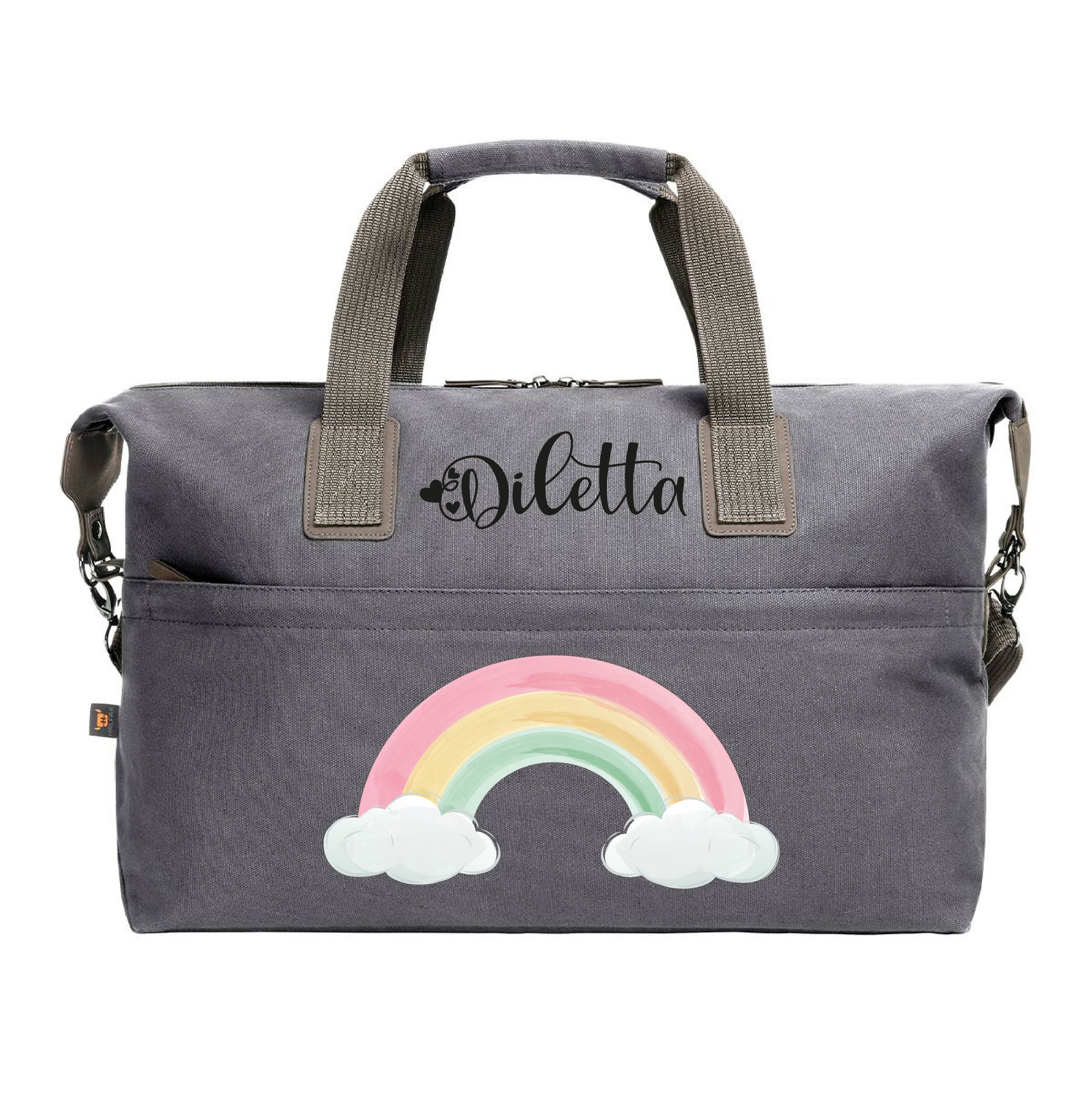 Borsone medio in cotone Arcobaleno e Nome