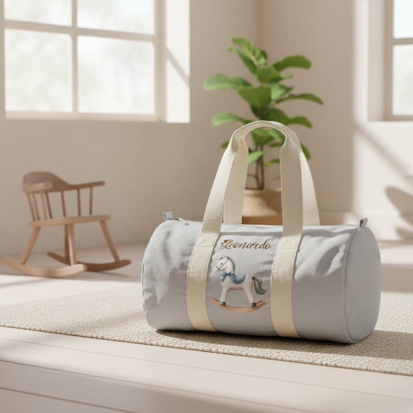 Borsone in cotone Cavallino a Dondolo Azzurro Personalizzabile - Be Brave Boutique