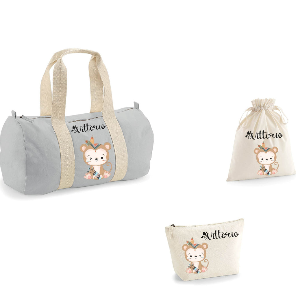 Borsone, pochette e sacchetto in cotone personalizzabile Scimmietta indiana - Be Brave Boutique