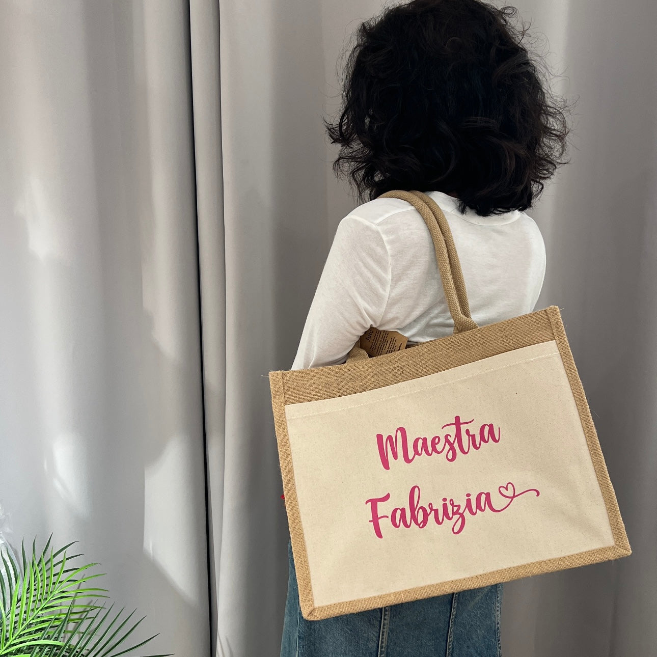 Borsa Shopper in Juta Personalizzata con Nome per Maestra o