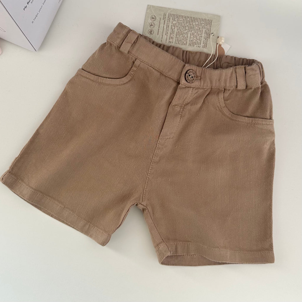 Pantaloncino bimbo shorts in lino Cammello - Be Brave Boutique