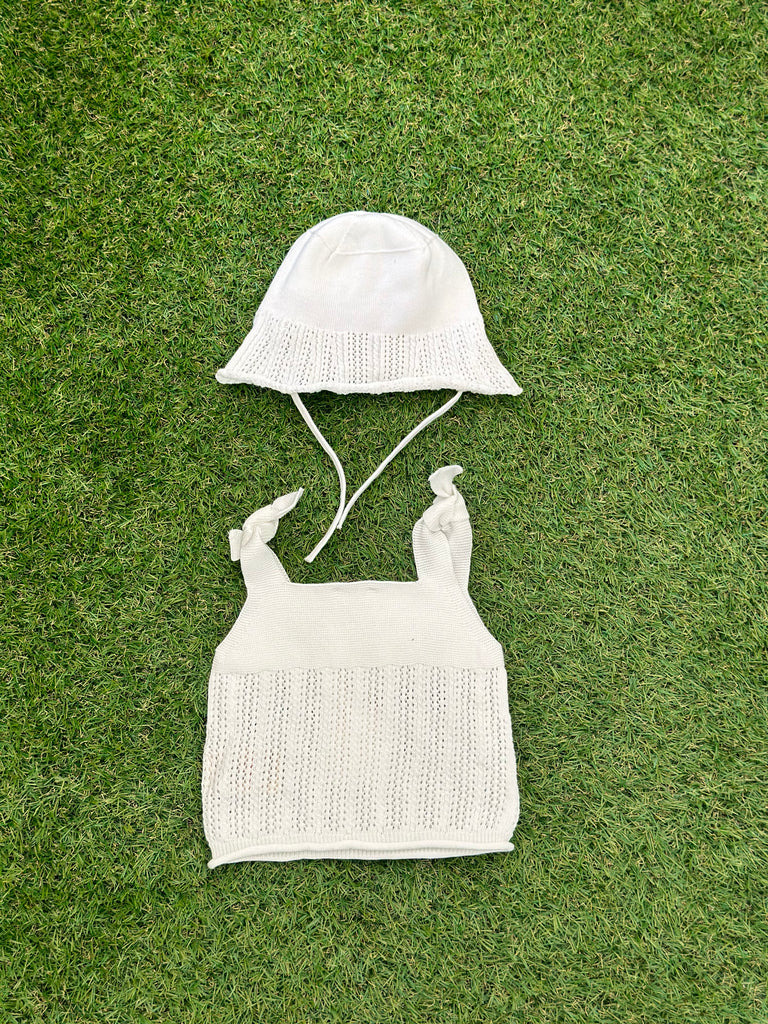Cappellino bianco in maglia lavorata - Be Brave Boutique