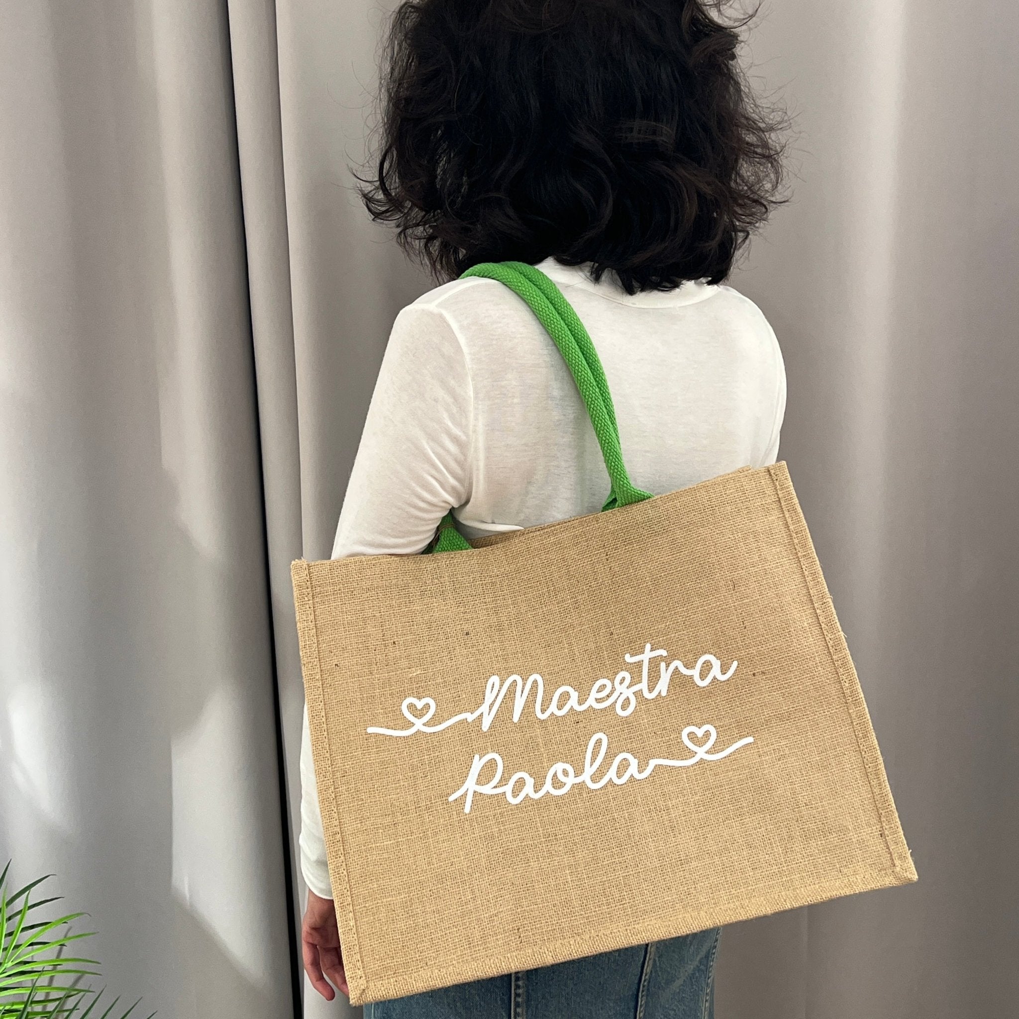 Borsa in Juta Manico Verde personalizzabile Regalo maestre fine anno o mare - Be Brave Boutique