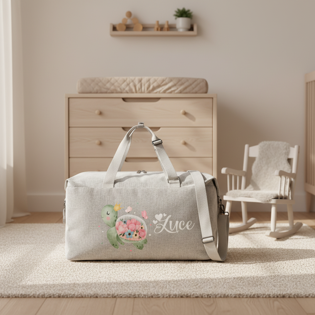 Borsone modello “Mommy” Beige Tartaruga Fiori - Be Brave Boutique