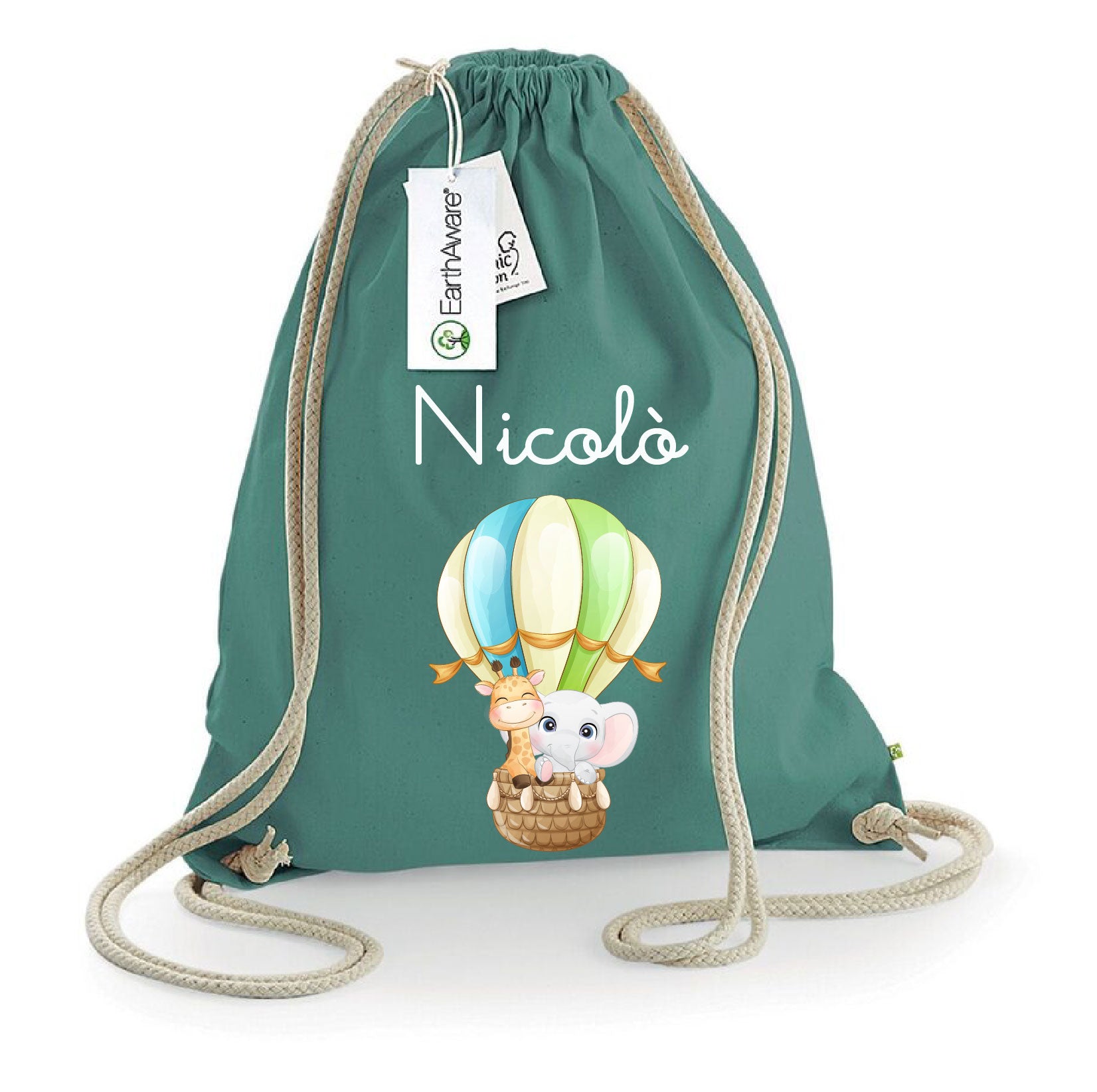 Zaino Sacca Asilo Personalizzato – Bambino con Nome Mongolfiera