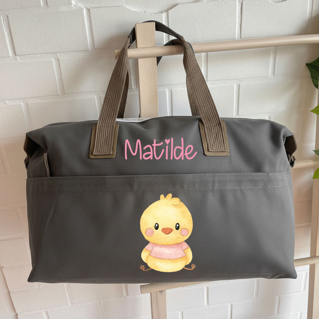 Borsone Medio in Cotone Personalizzabile con nome e Pulcino Rosa
