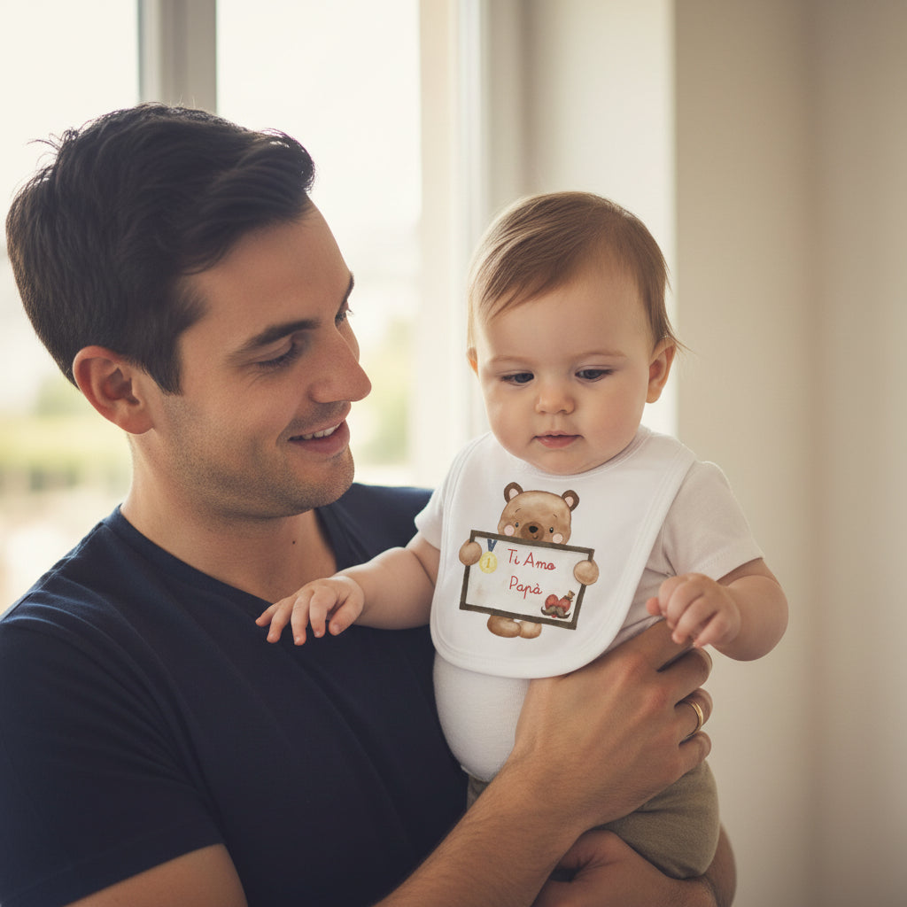 Bavaglino in Cotone organico Ti amo papà festa 2024 - Be Brave Boutique