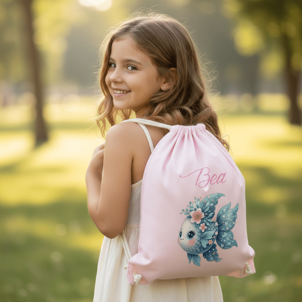 Zaino  personalizzabile a sacca in cotone pesante Pesciolina Azzurra