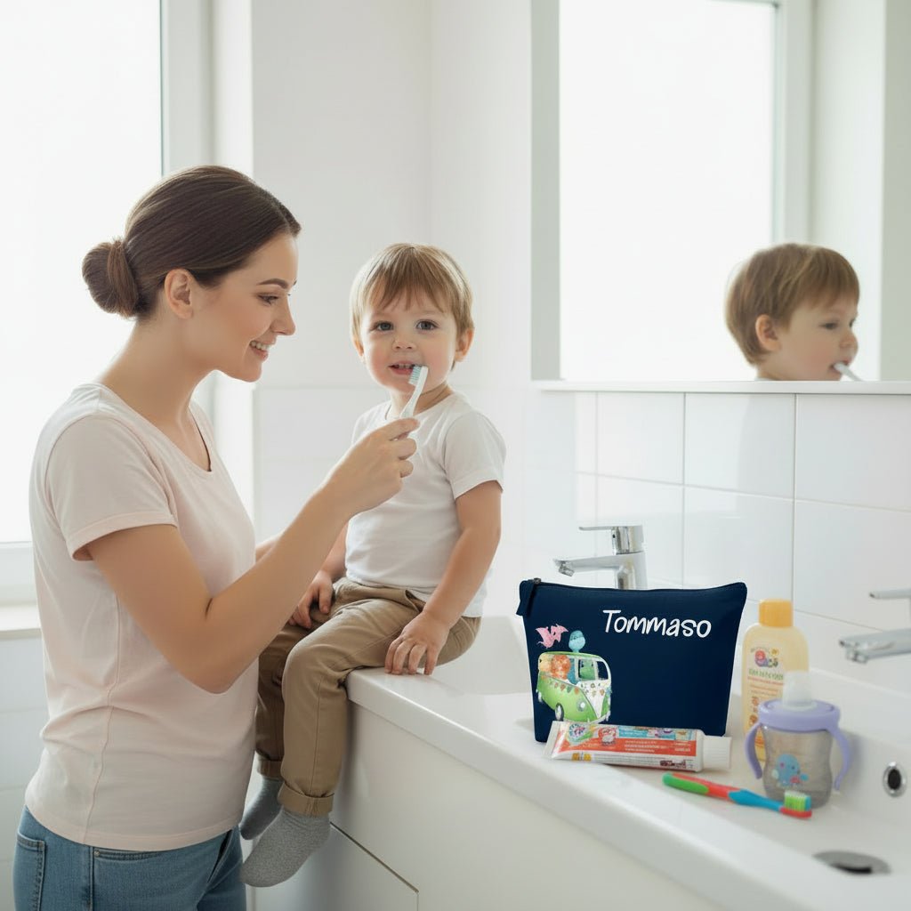 Pochette in cotone organico personalizzabile Cute Dino - Be Brave Boutique