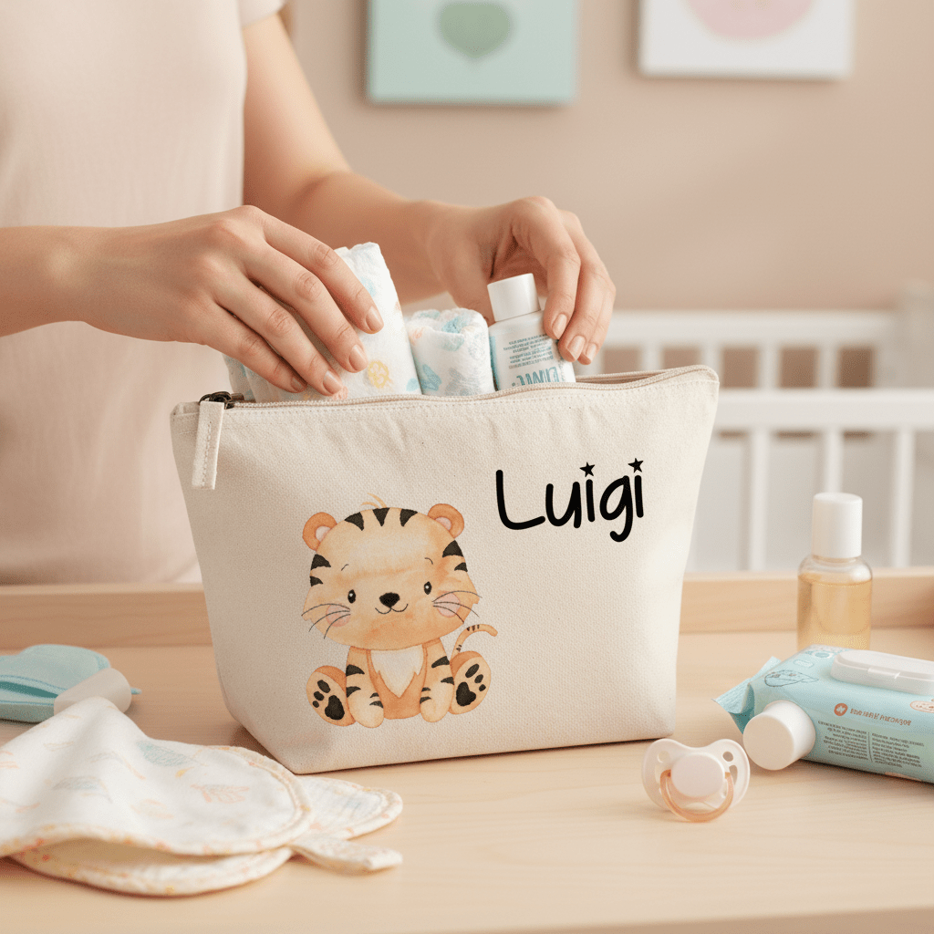 Pochette in cotone organico personalizzabile Tigrotto - Be Brave Boutique