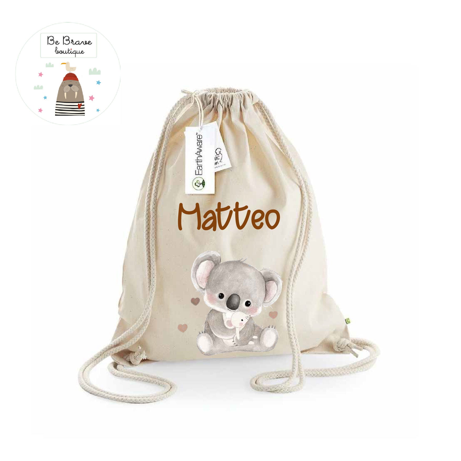 Zaino Sacca Asilo Personalizzato – Bambino Koala & Friends