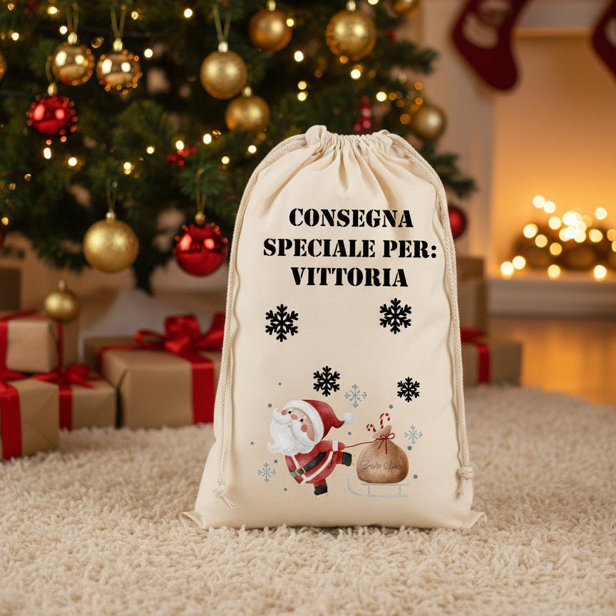 Sacca XXL Porta Regali di Natale Personalizzata Babbo Natale New 2024 - Be Brave Boutique