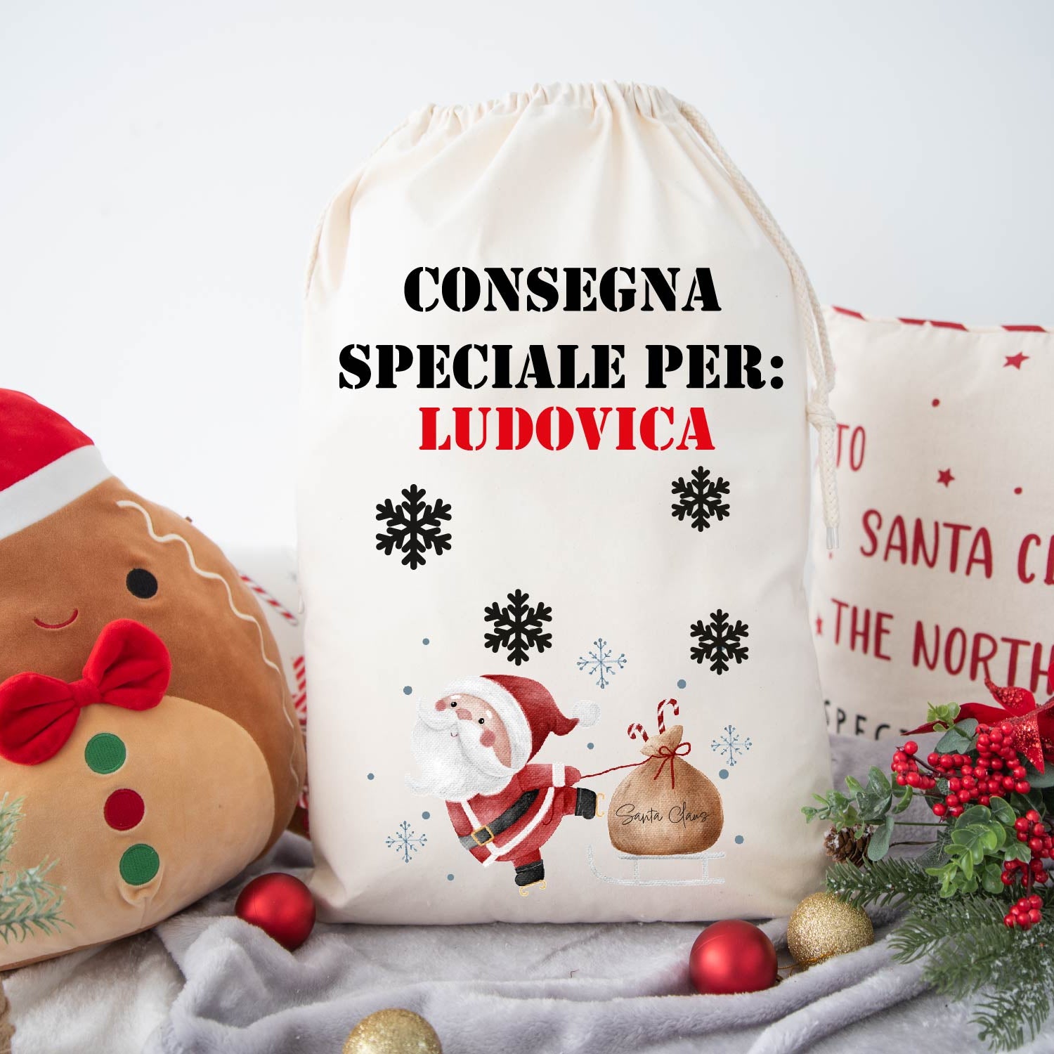 Sacca XXL Porta Regali di Natale Personalizzata Babbo Natale New 2024 - Be Brave Boutique