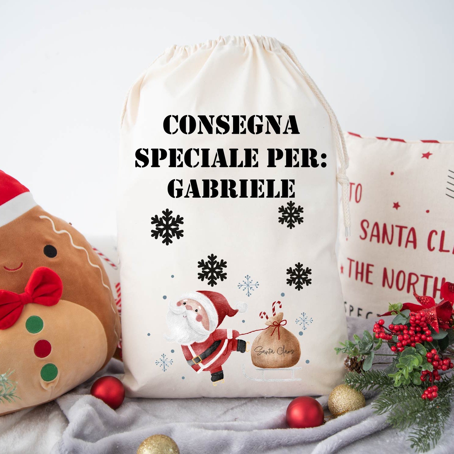 Sacca XXL Porta Regali di Natale Personalizzata Babbo Natale New 2024 - Be Brave Boutique