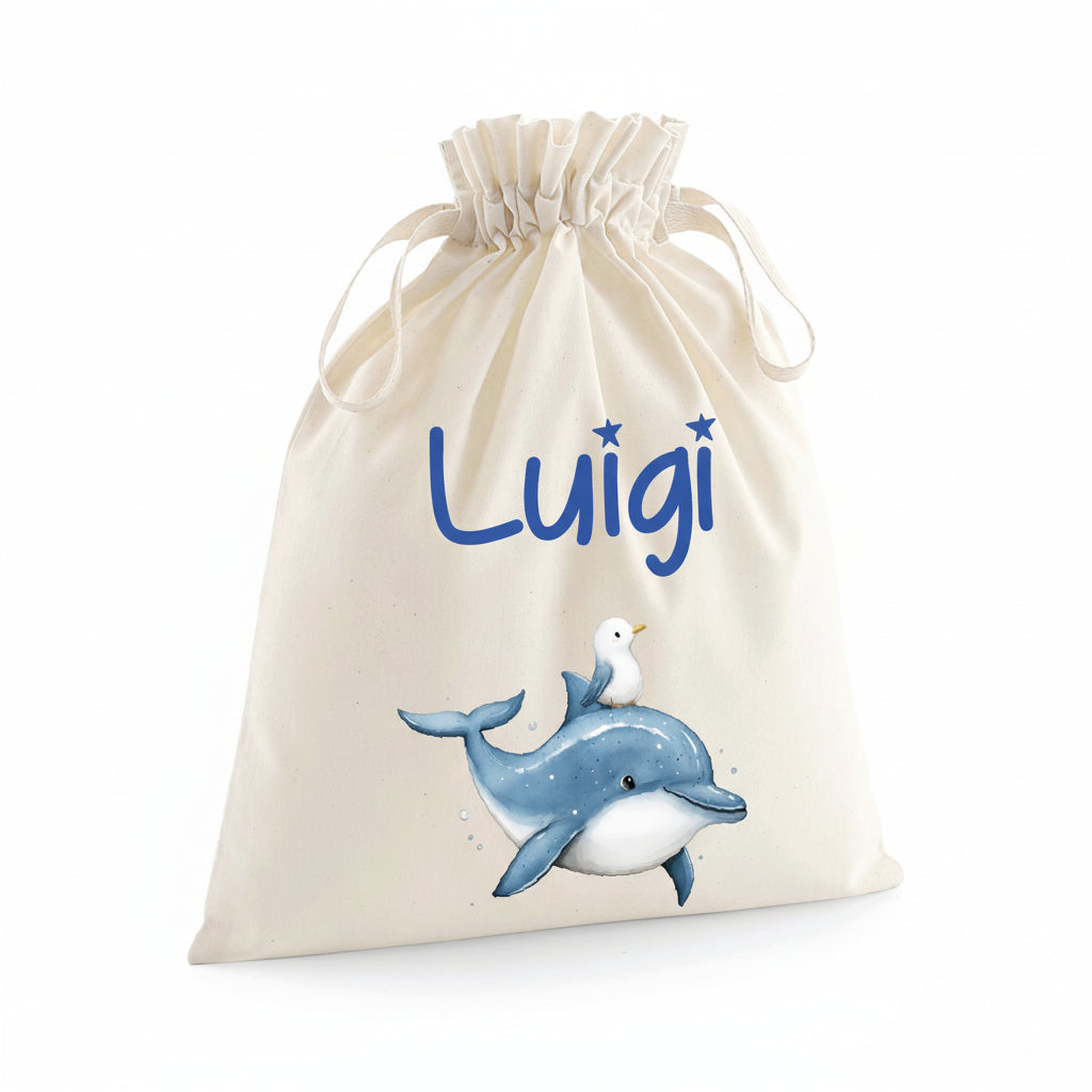 Sacchetto Nascita Neonato Personalizzato – Ideale per Cambio, Ospedale e Asilo Dolce Delfino