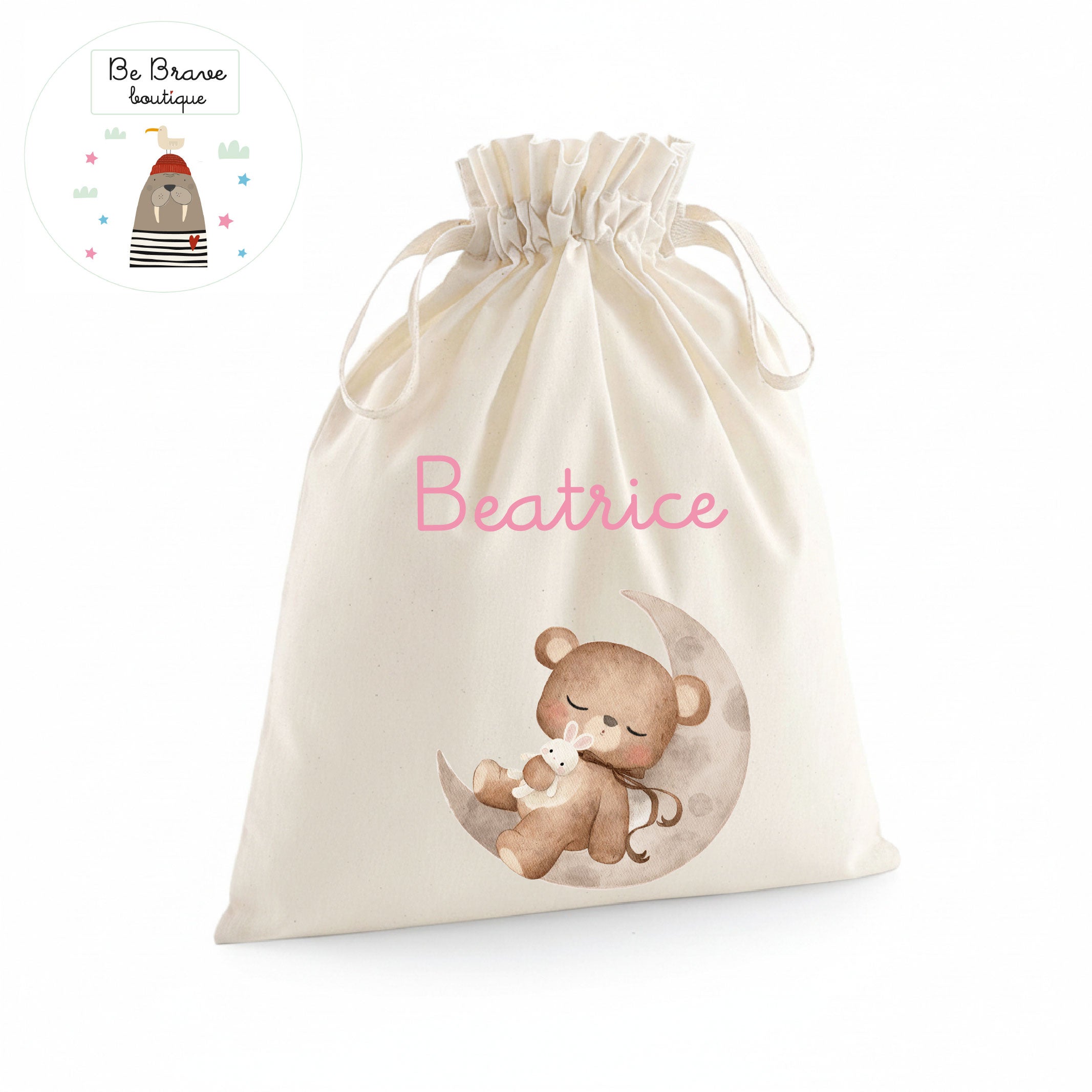 Sacchetto Nascita Neonato Personalizzato – Ideale per Cambio, Ospedale e Asilo Orso su Luna
