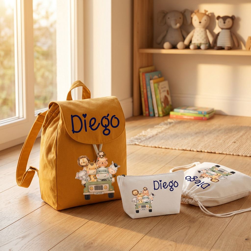 Set Asilo Bambino Personalizzato – Zaino, Sacchetto e Beauty  Safari Verde