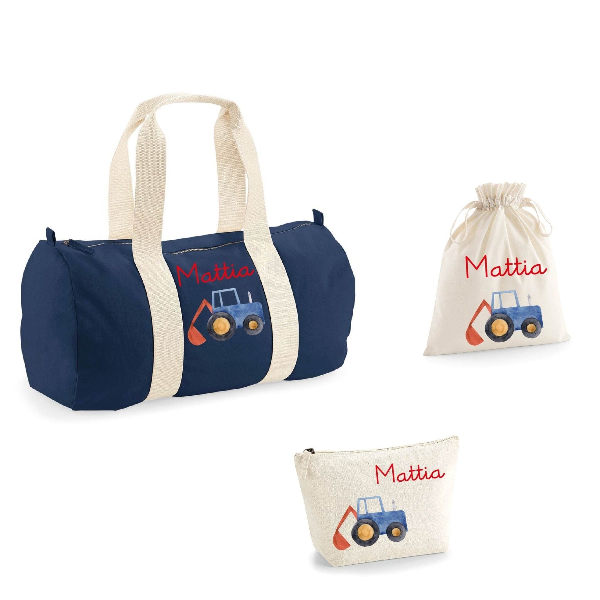 Borsone, pochette e sacchetto in cotone personalizzabile Trattore/Ruspa - Be Brave Boutique