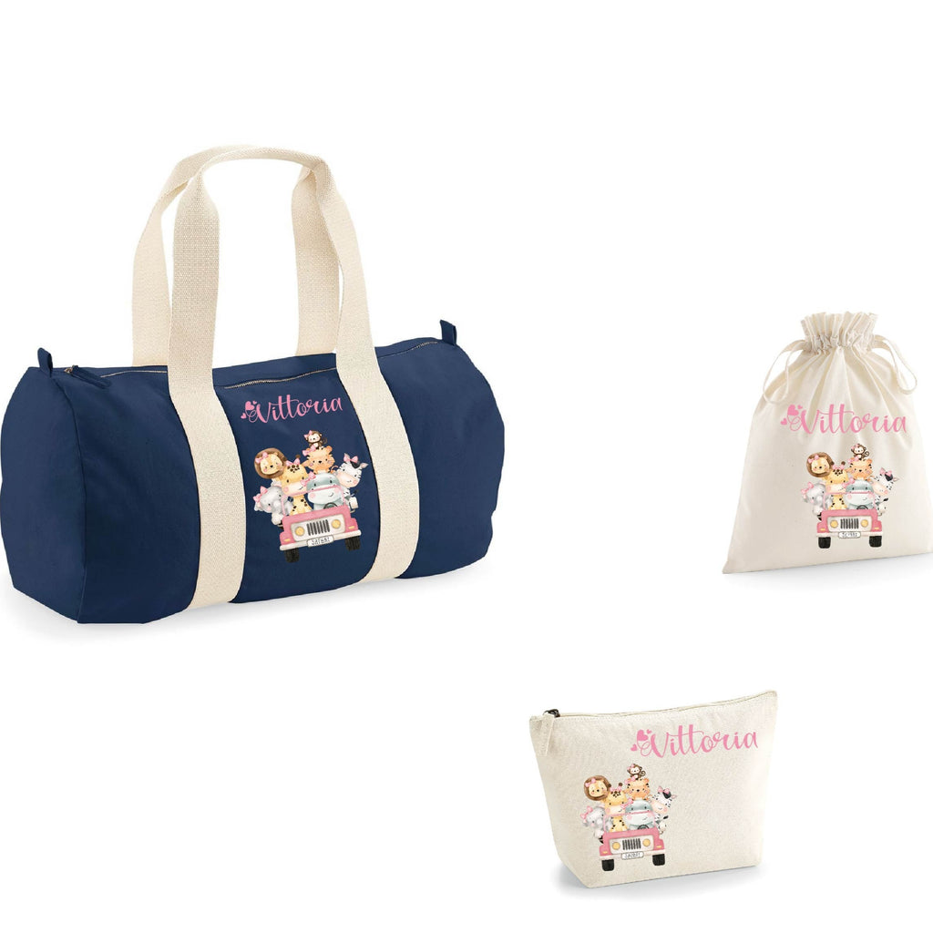Borsone, pochette e sacchetto in cotone personalizzabile Safari Rosa - Be Brave Boutique
