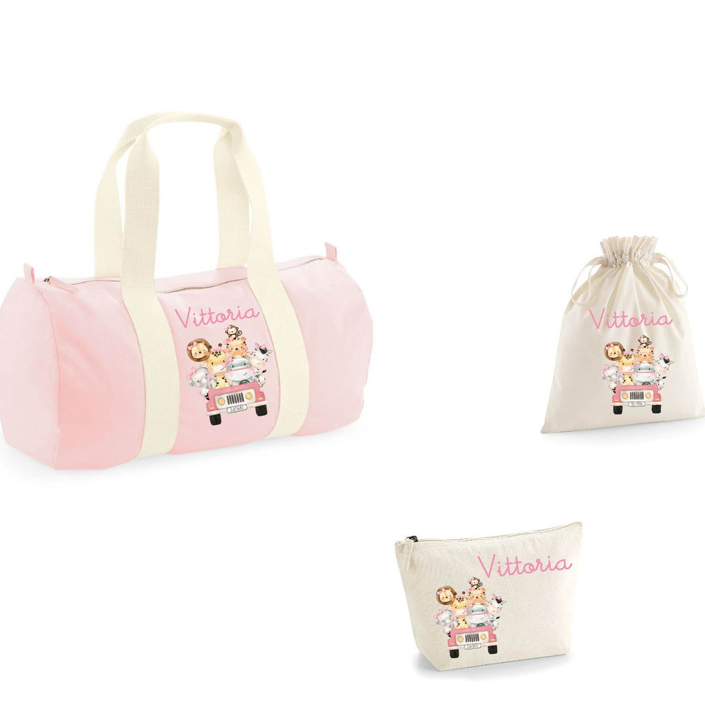 Borsone, pochette e sacchetto in cotone personalizzabile Safari Rosa - Be Brave Boutique