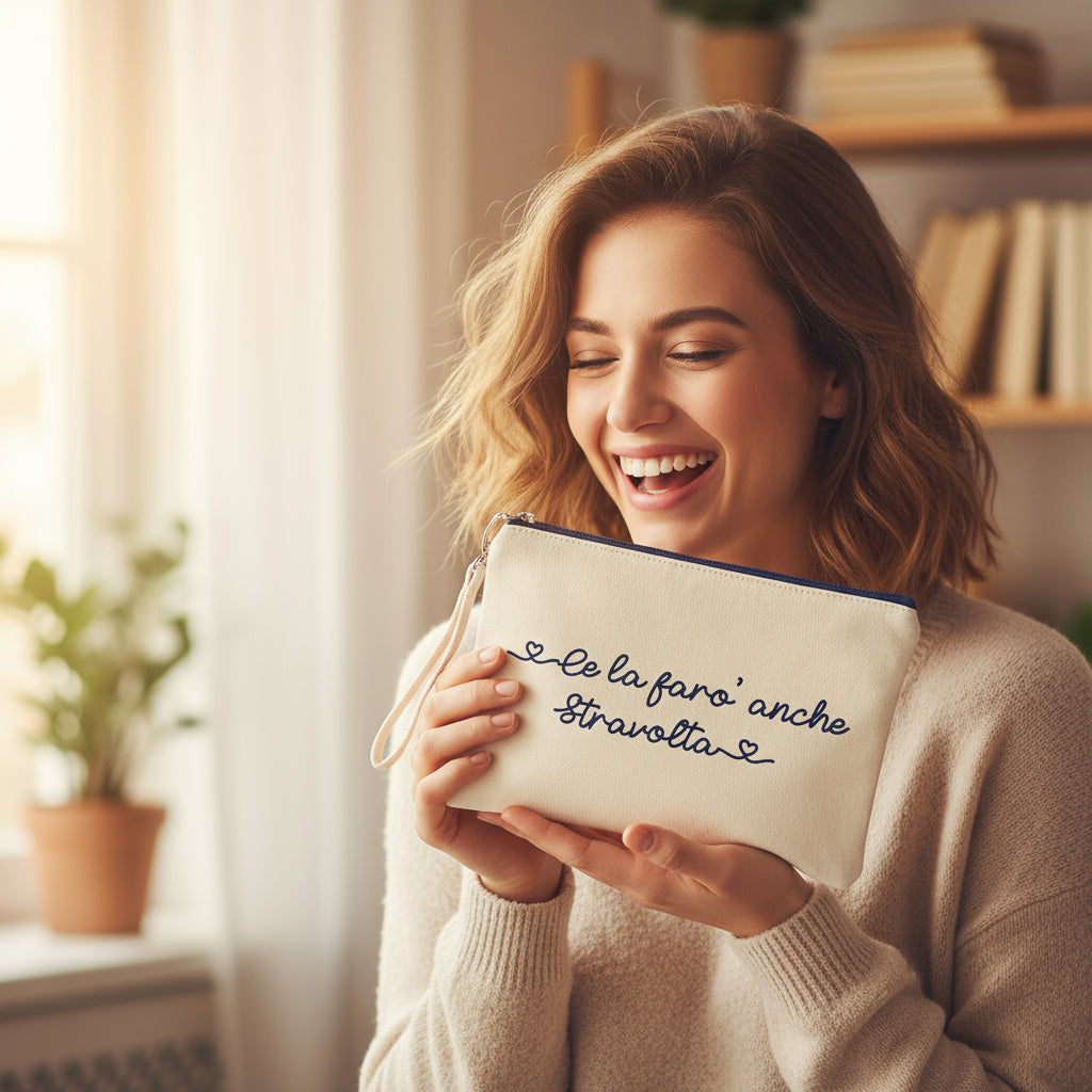 Pochette in cotone Zip Navy Frase divertente idea regalo "Stravolta"