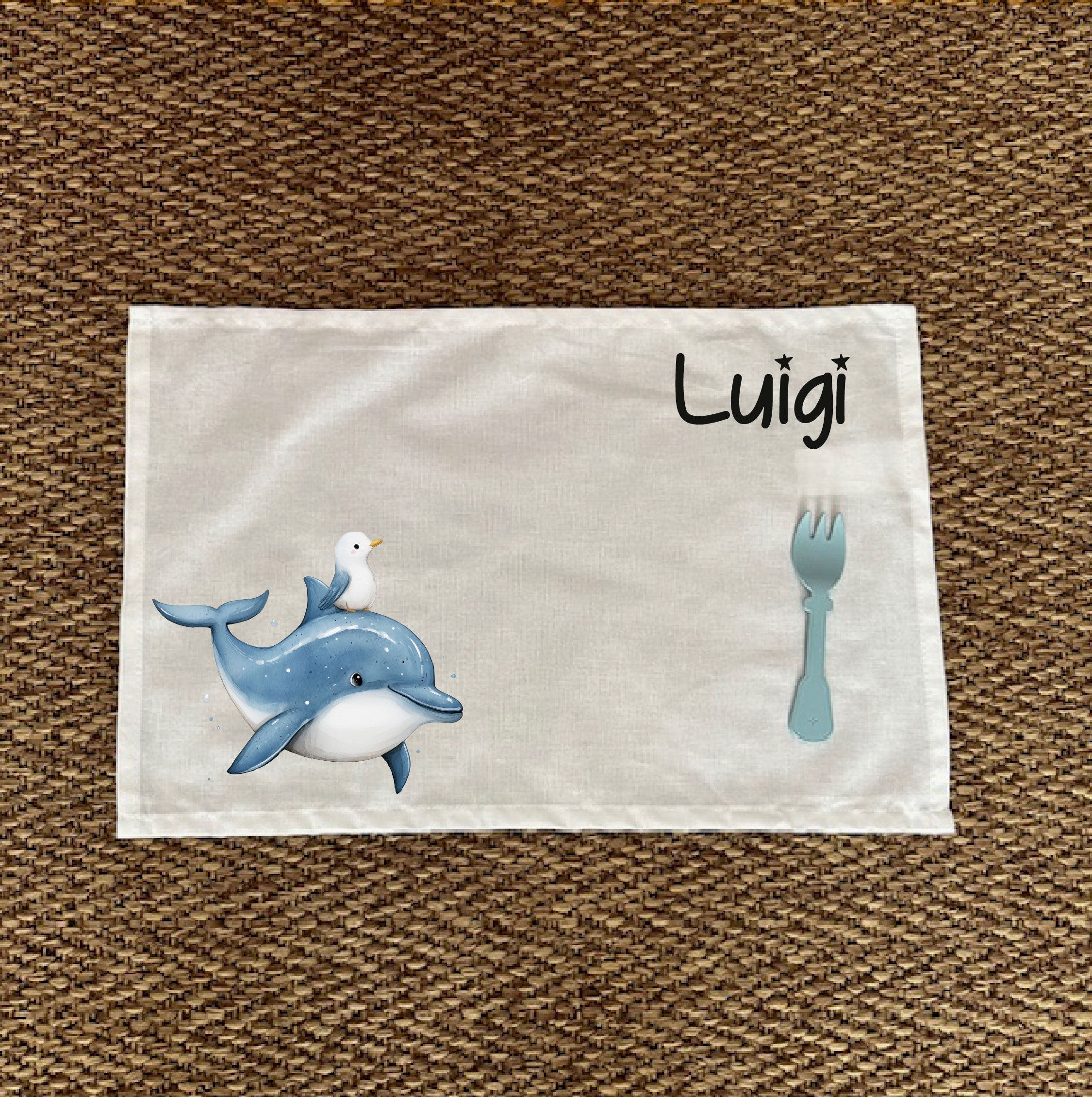 Tovaglietta Asilo Bambino Personalizzata – Set Pappa con Nome Delfino