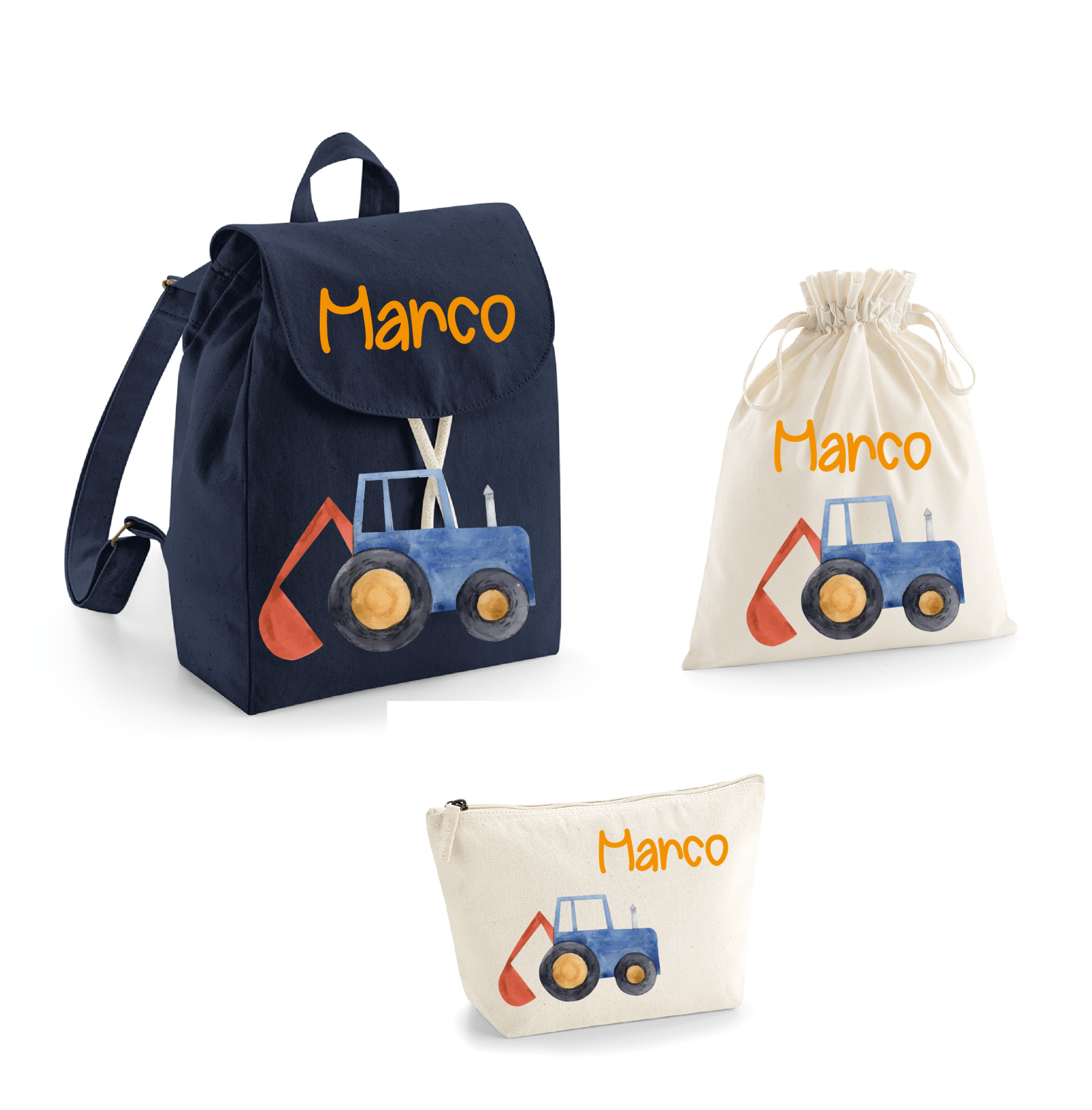 Set asilo Mini Zaino, Sacchetto cambi e beauty Trattore - Be Brave Boutique