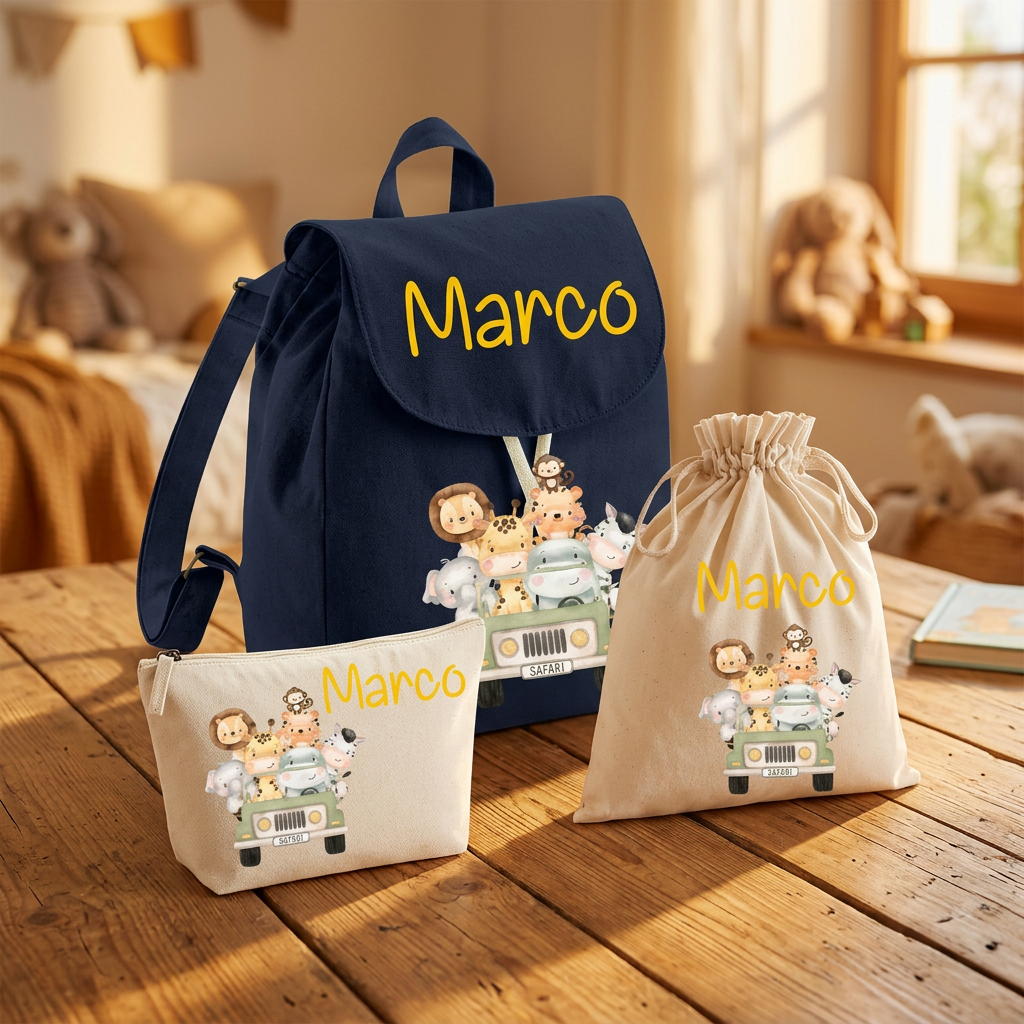 Set Asilo Bambino Personalizzato – Zaino, Sacchetto e Beauty  Safari Verde