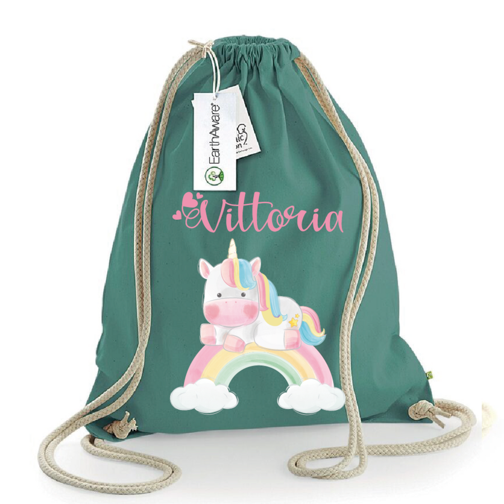 Zaino a sacca in cotone pesante Unicorno Arcobaleno - Be Brave Boutique