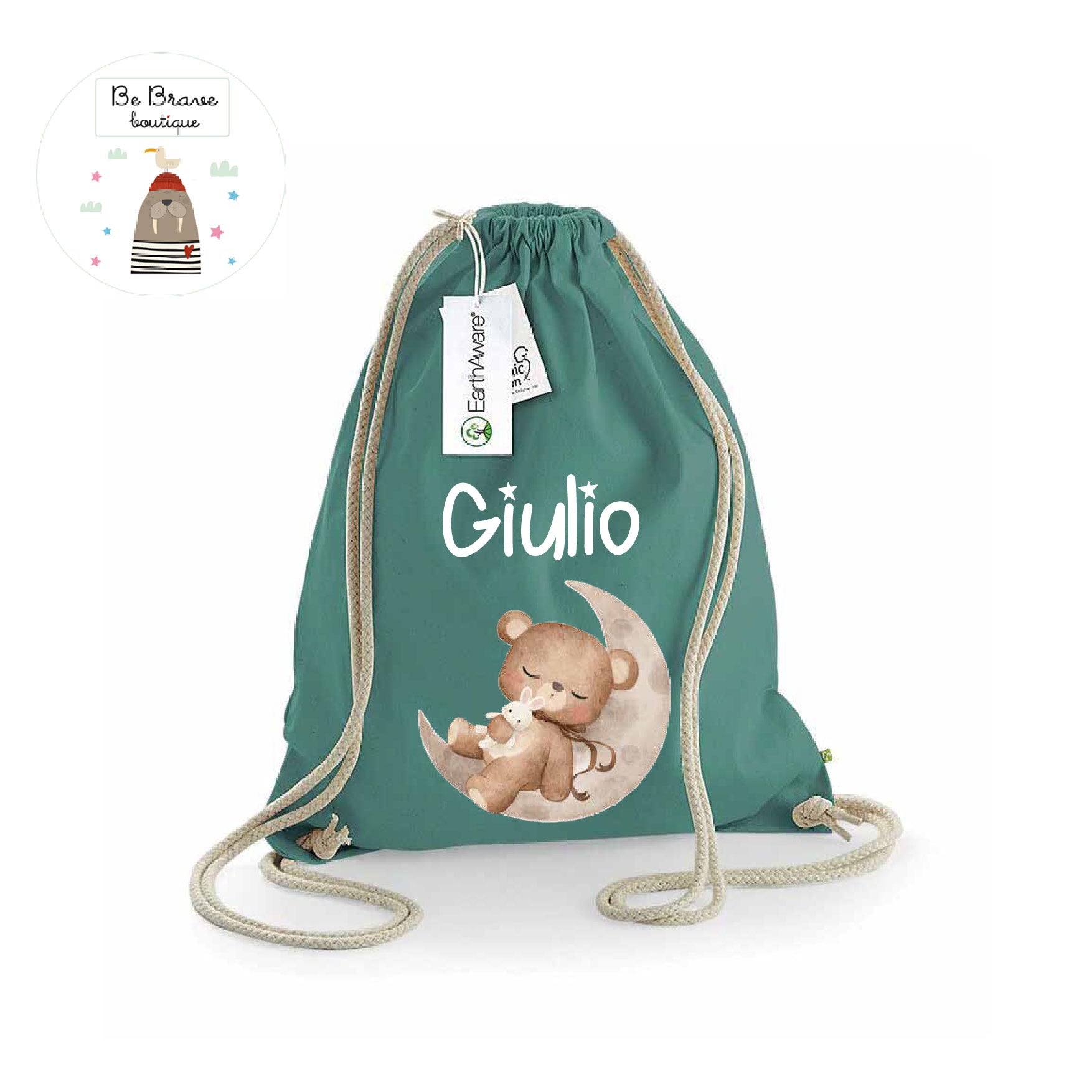 Zaino Sacca Asilo Personalizzato – Bambino Orso su Luna