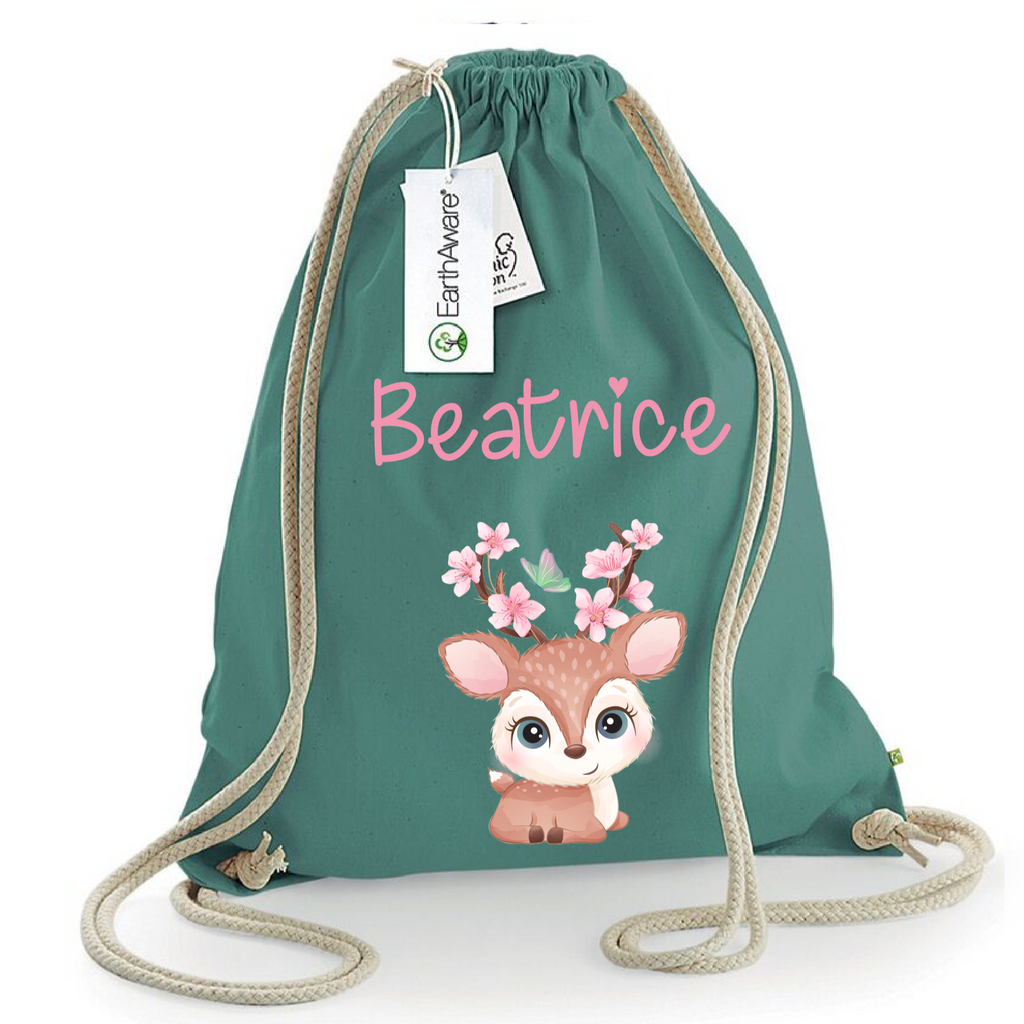 Zaino a sacca in cotone pesante Cerbiatto fiori di pesco - Be Brave Boutique