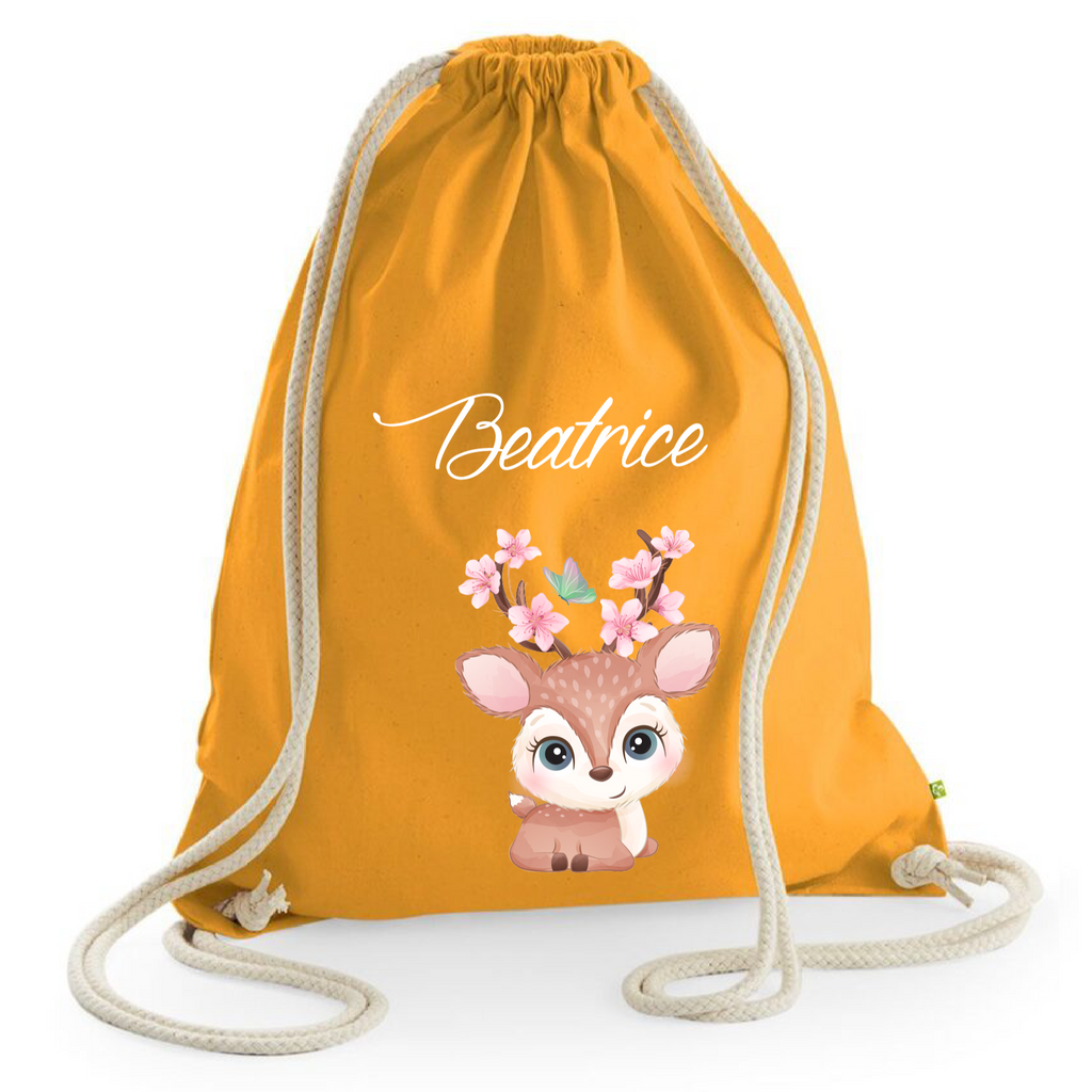 Zaino a sacca in cotone pesante Cerbiatto fiori di pesco - Be Brave Boutique