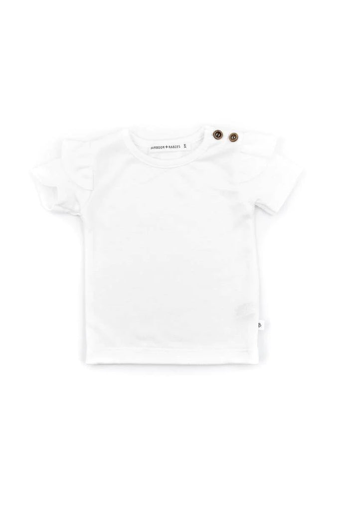 Shirt maniche corte con spalle volant - Bianco 801 - Be Brave Boutique
