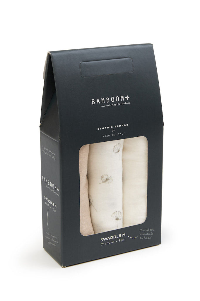 BAMBOOM Swaddle Muslin Medium multi-uso 70x70cm 3-Pack  Dandelion / Cammello / Avorio - Be Brave Boutique