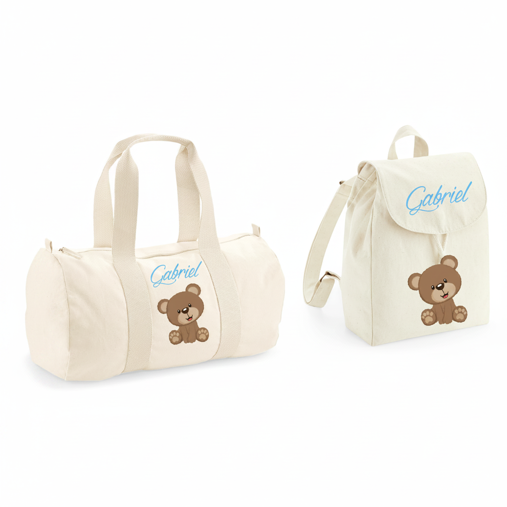 Borsone e zaino in cotone Orsetto personalizzabile - Be Brave Boutique
