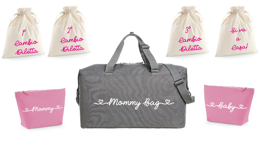BORSONE MOMMY BAG, 2 POCHETTE E 4 SACCHI PRIMI CAMBI Personalizzabili - Be Brave Boutique