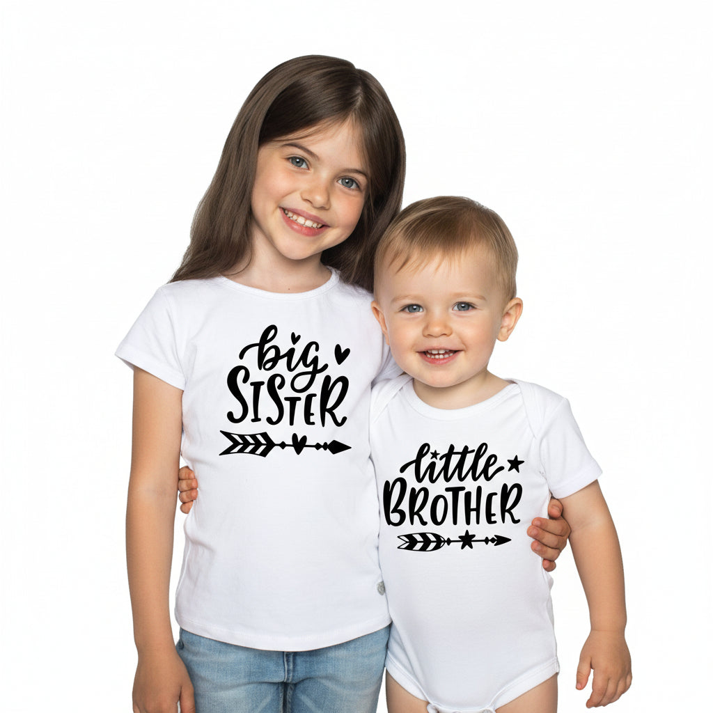 coppia fratelli big brother little brother  big sister sorella tshirt e body stampa  amore famiglia fratello baby cotone personalizzabile - be brave boutique