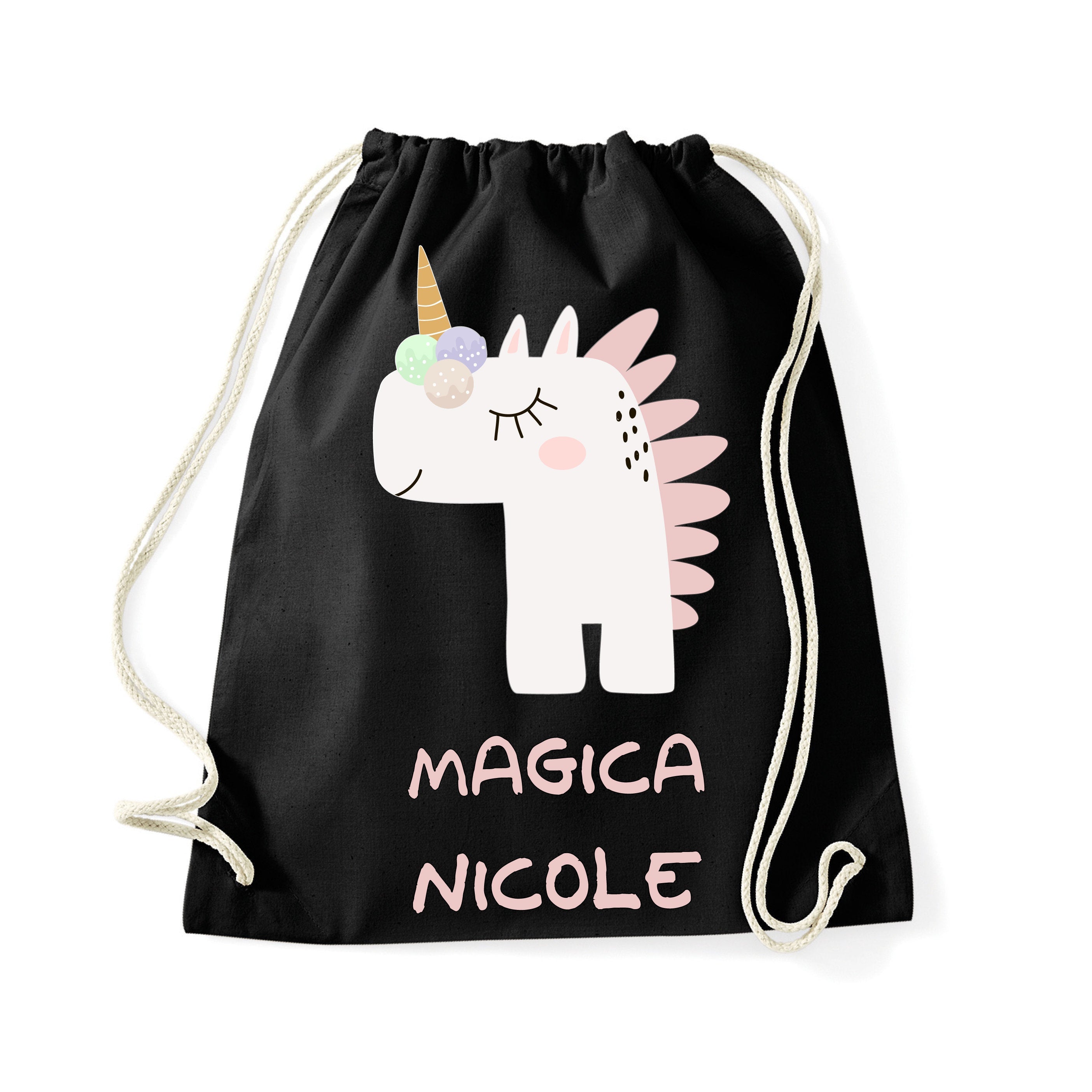 sacca cotone baby nero asilo nido cambio idea regalo unicorno magic pe – Be  Brave Boutique