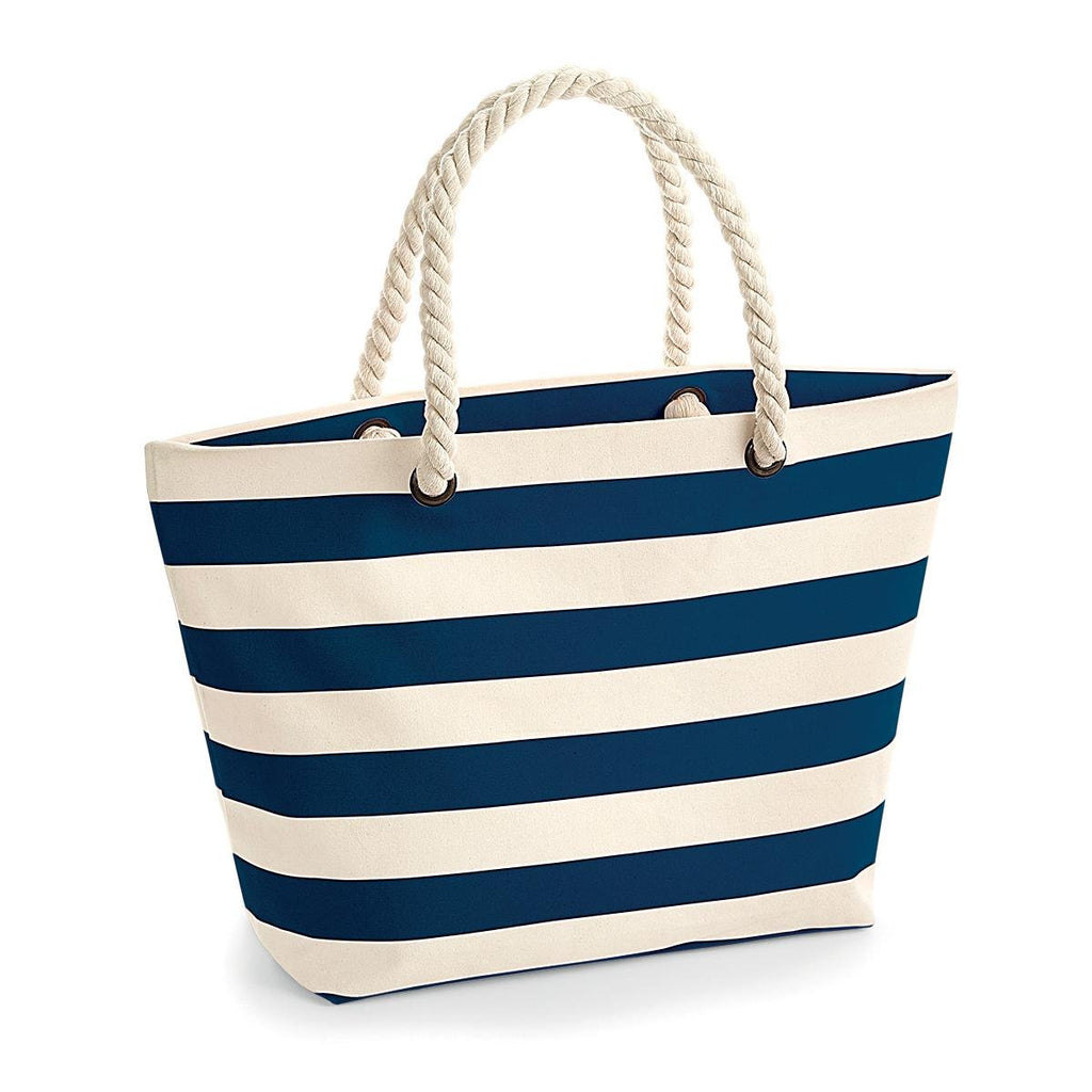 borsa e pochette in cotone canvas a righe blu, perfetta per la spiaggia o da abbinare a look estivi! - be brave boutique