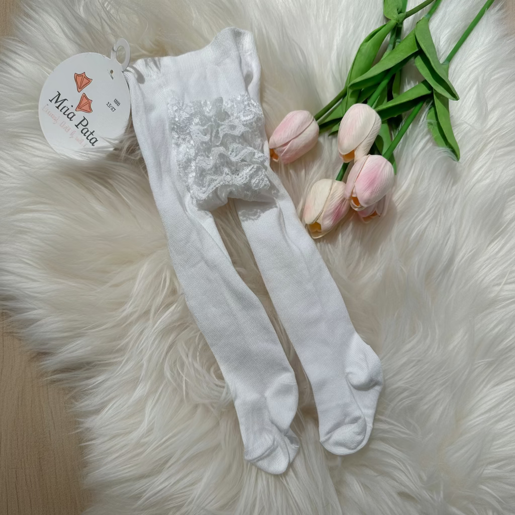Calzamaglia Neonata Bianco con Volant elasticizzata - Be Brave Boutique