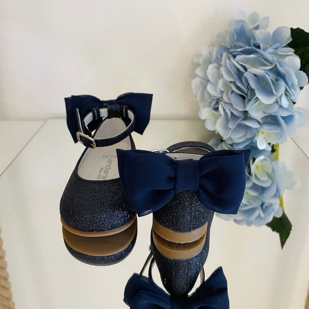 ANDANINES Ballerina con fiocco Blu navy glitter - Be Brave Boutique