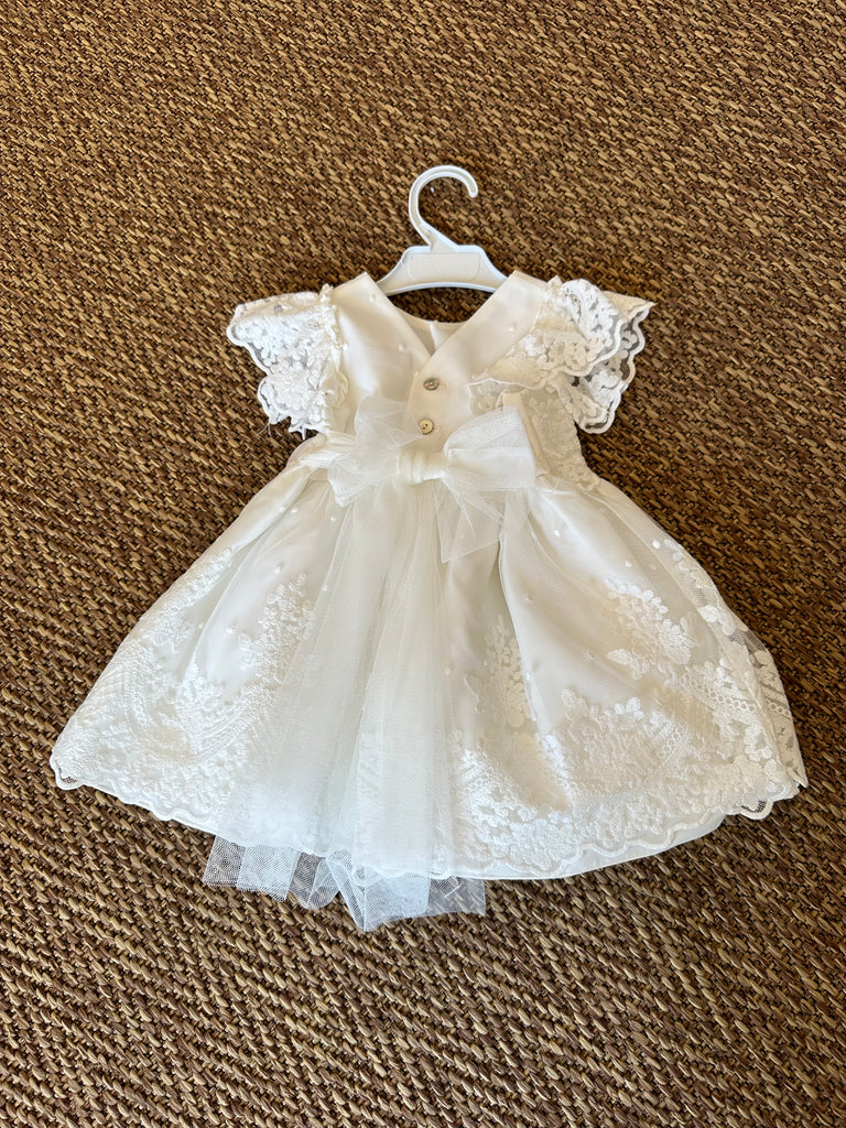 Abitino da cerimonia Bianco in pizzo e Fiori Rosa da 2 a 6 anni - Be Brave Boutique