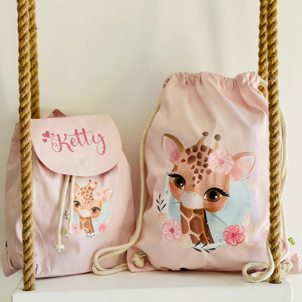 Mini Zaino in cotone e Sacca personalizzabile Giraffa - Be Brave Boutique