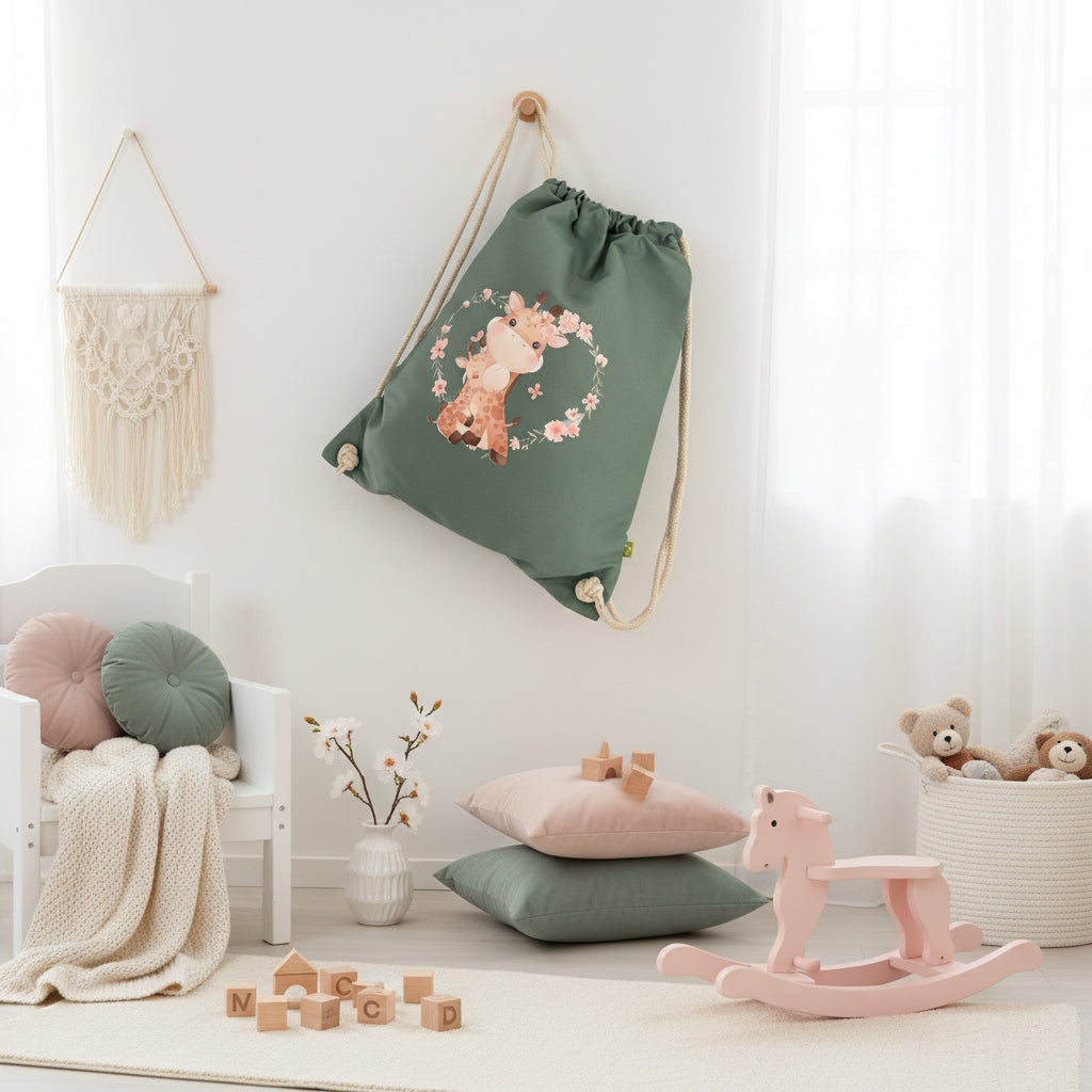Zaino a sacca in cotone pesante Giraffine - Be Brave Boutique
