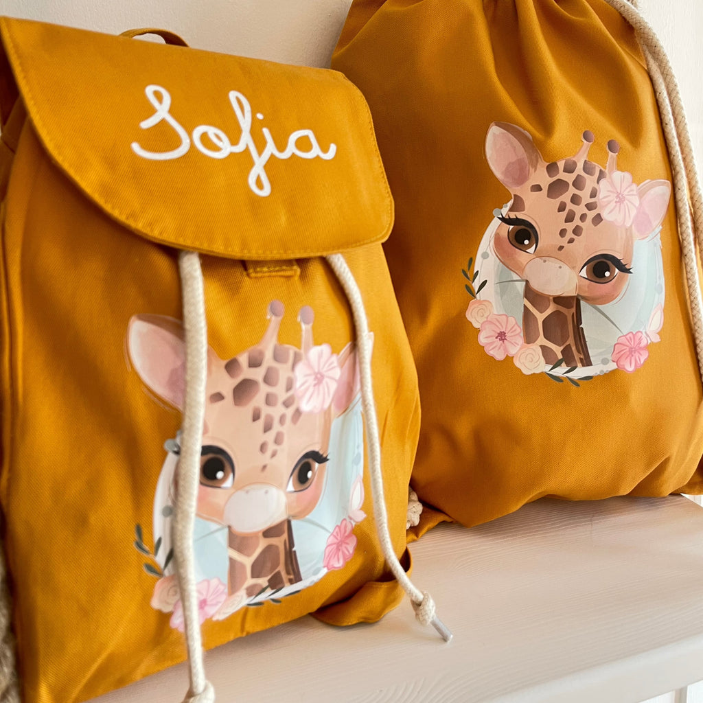 Mini Zaino in cotone e Sacca personalizzabile Giraffa - Be Brave Boutique