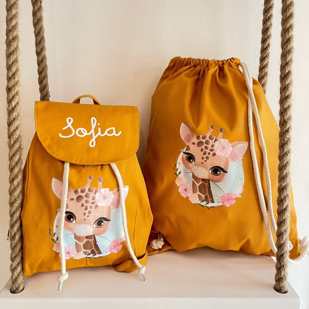 Mini Zaino in cotone e Sacca personalizzabile Giraffa - Be Brave Boutique