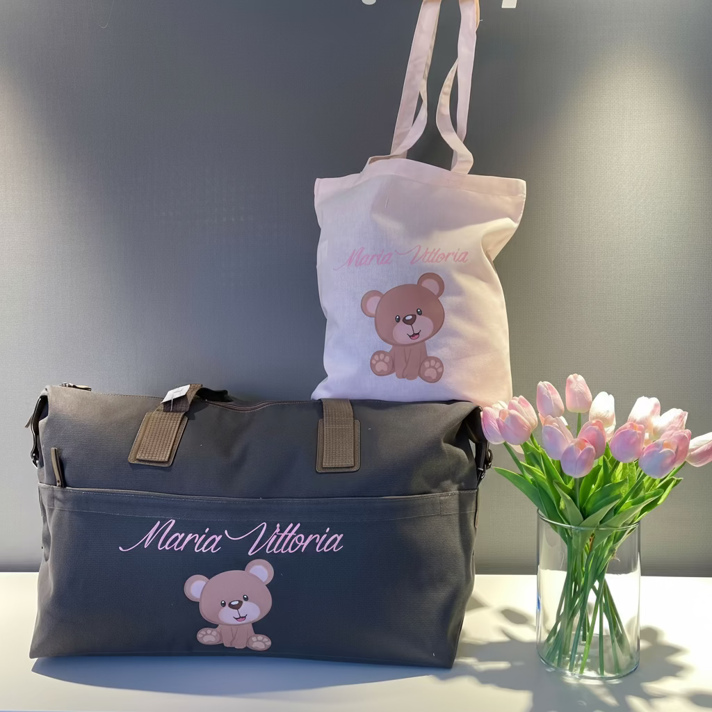 Borsone medio in cotone Orsetto più shopper abbinata e personalizzata - Be Brave Boutique