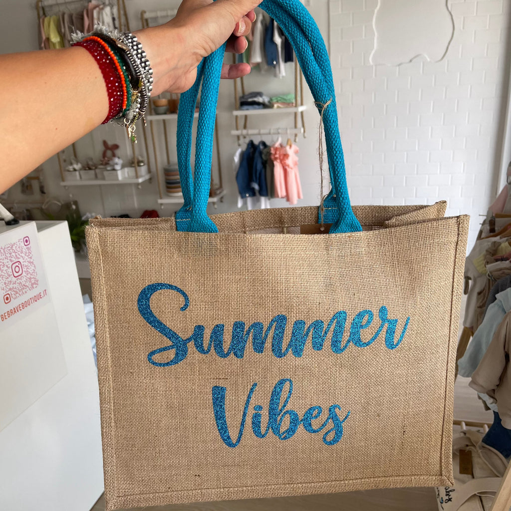 Borsa in Juta Manico Azzurro Summer Vibes - Be Brave Boutique