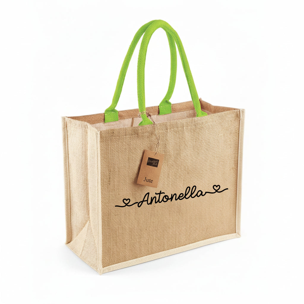 Borsa in Juta Manico Verde personalizzabile Regalo maestre fine anno o mare - Be Brave Boutique