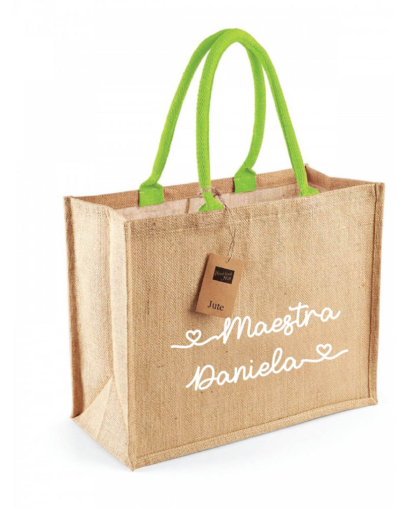 Borsa in Juta Manico Verde personalizzabile Regalo maestre fine anno o mare - Be Brave Boutique